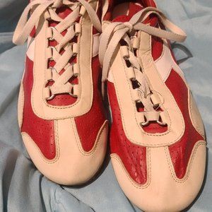 Retro Diadora Red and White Leather Tennis Shoes
